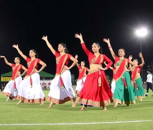 Fiesta Football Titans Navratri Celebration Fiesta Football Titans Navratri event with players performing Garba dance celebrations after scoring